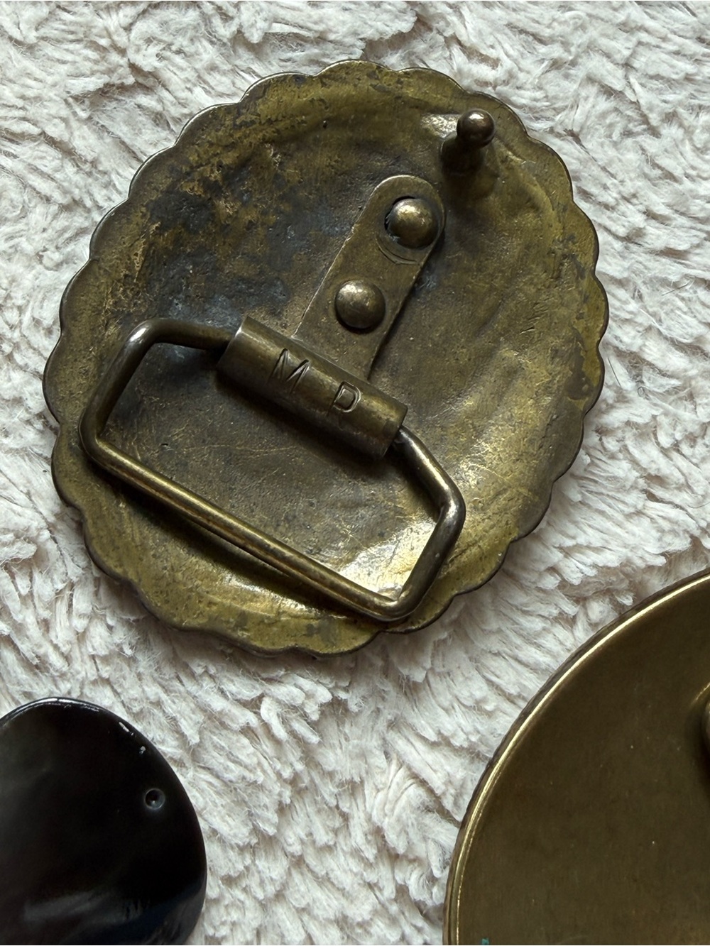 Vintage jewelry bundle, 4 bracelets, 2 pins, 3pr earrings, 2 belt buckles. - Picture 7 of 16